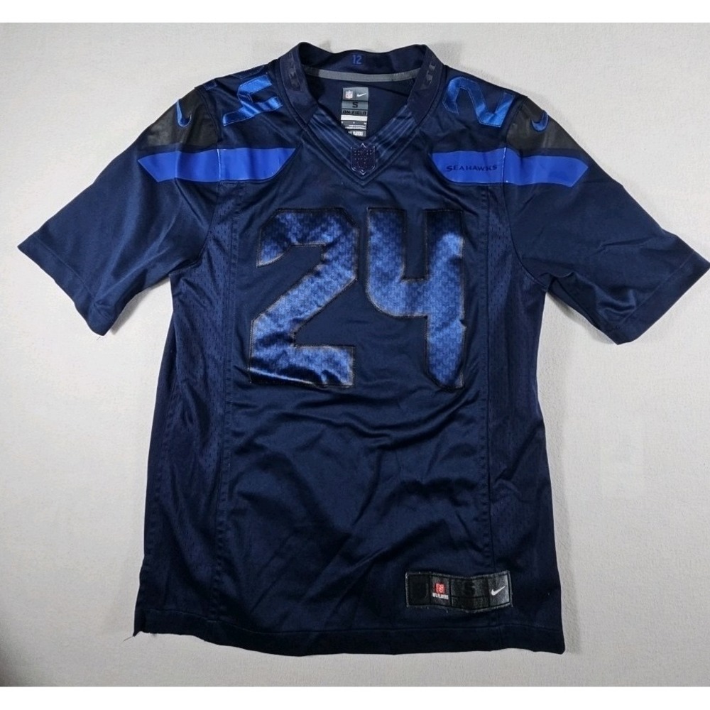 RARE All Blue Nike On Field Marshawn Lynch Jersey #24‎ Size Small